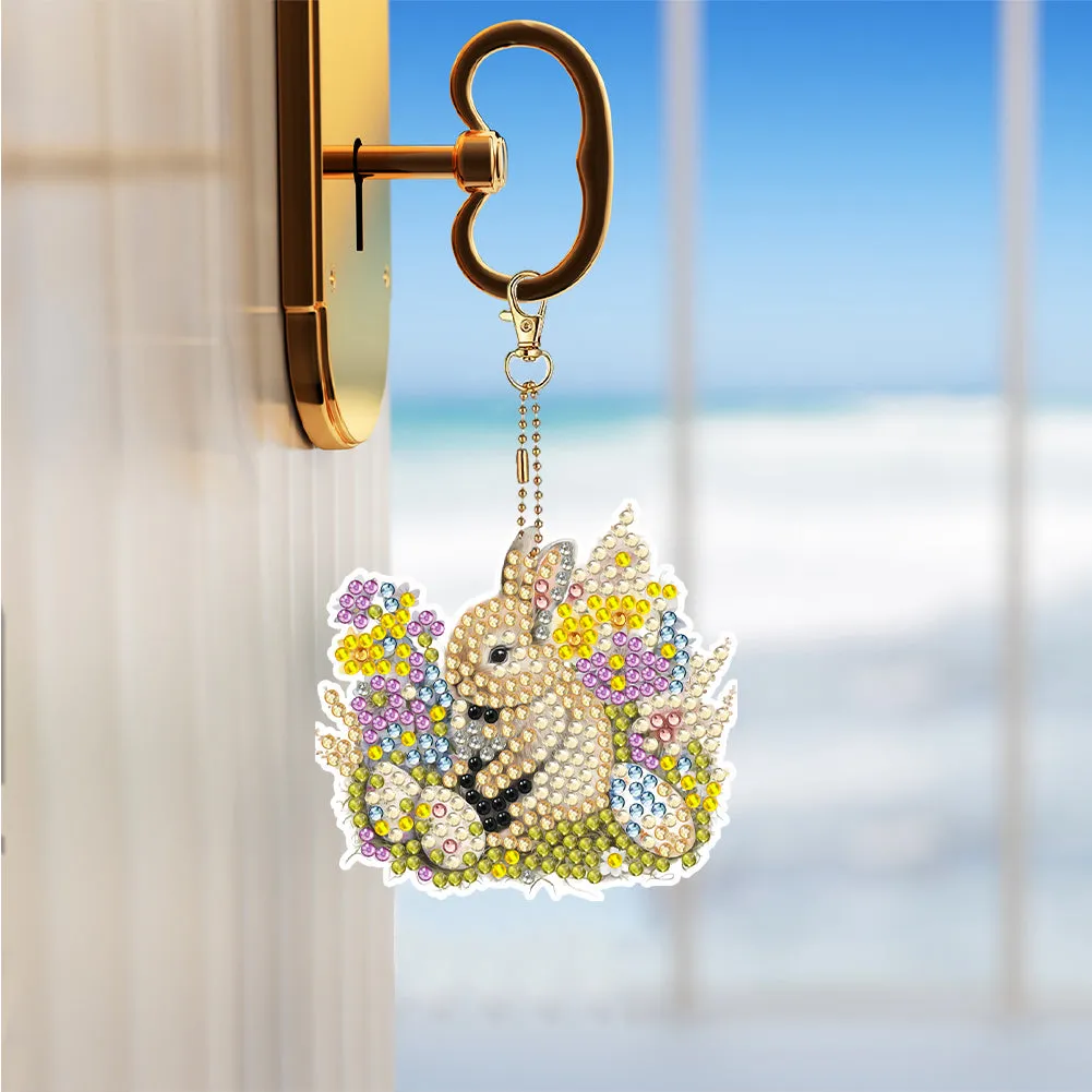 10Pcs Rabbit Double Sided Diamond Painting Keychain Pendant for Beginners Adults