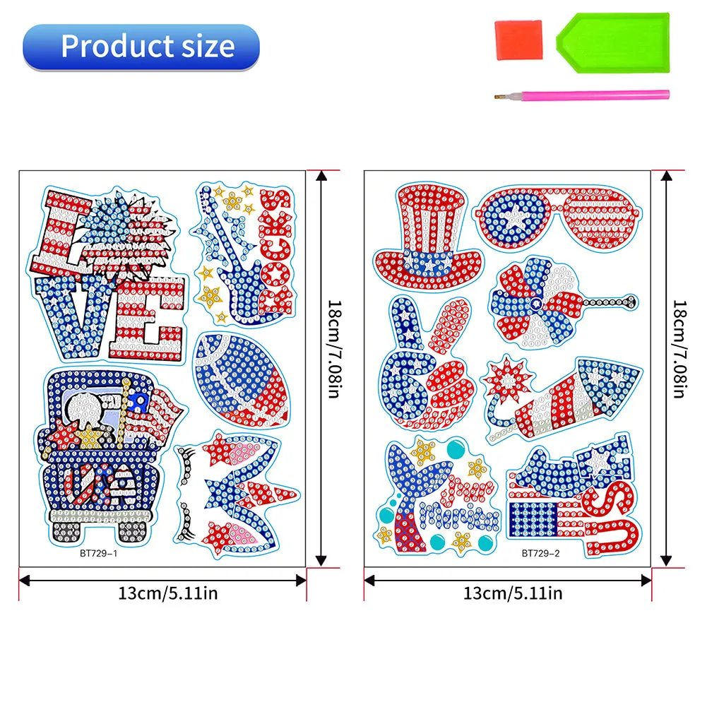 12Pcs Independence Day Elements Diamond Painting Sticker Rhinestone Stickers