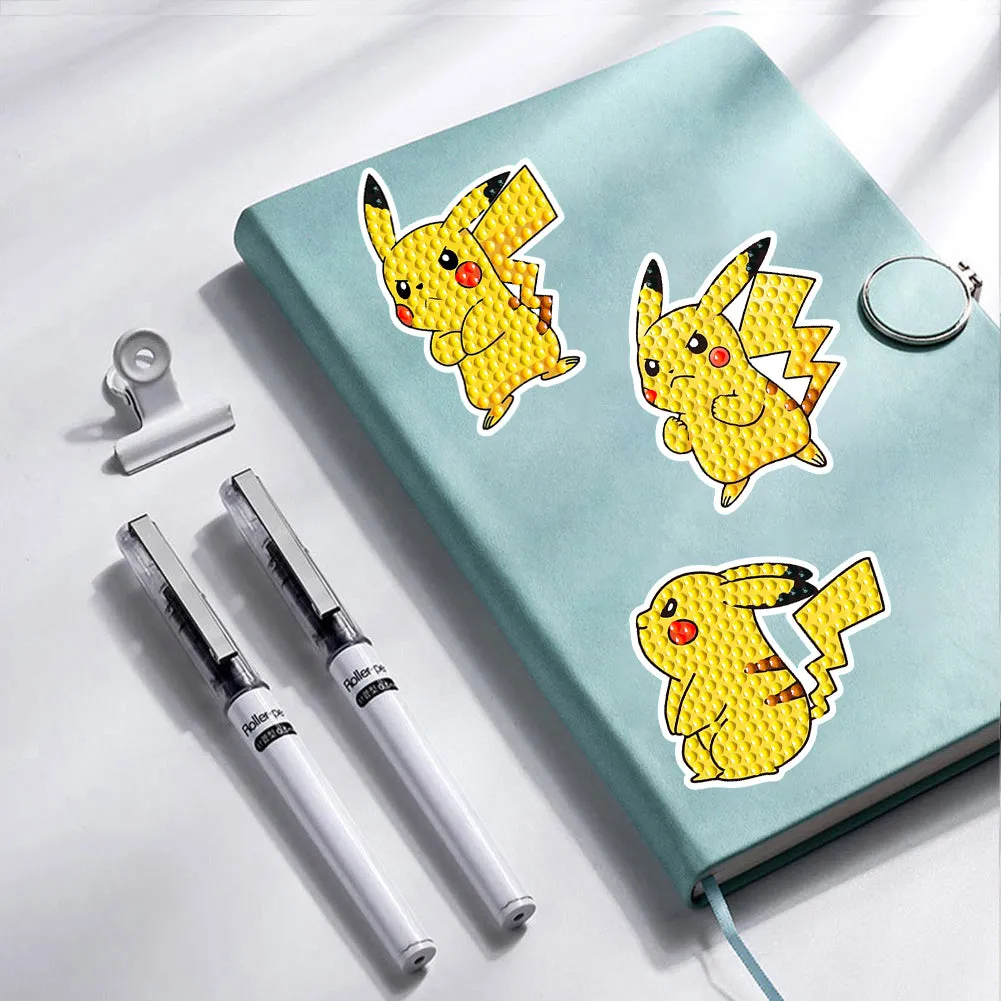 12Pcs Pikachu Diamond Painting Sticker Diamonds Mosaic Stickers for Boys Girls