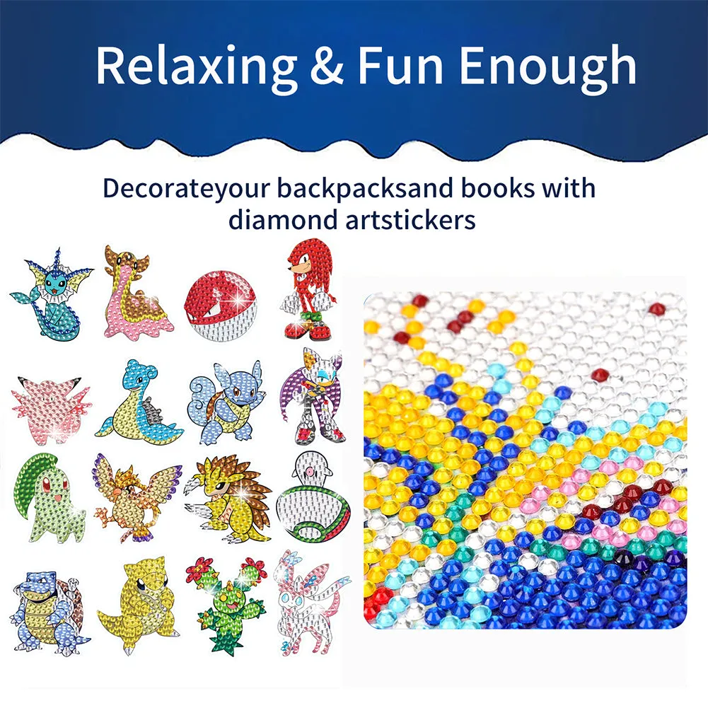 17Pcs Cartoon Diamond Painting Sticker Anime Characters Rhinestone Stickers