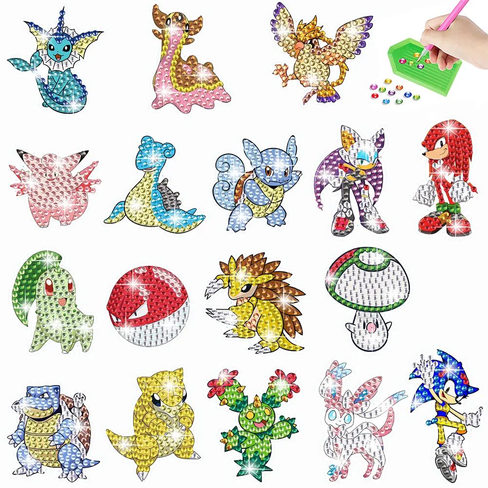 17Pcs Cartoon Diamond Painting Sticker Anime Characters Rhinestone Stickers