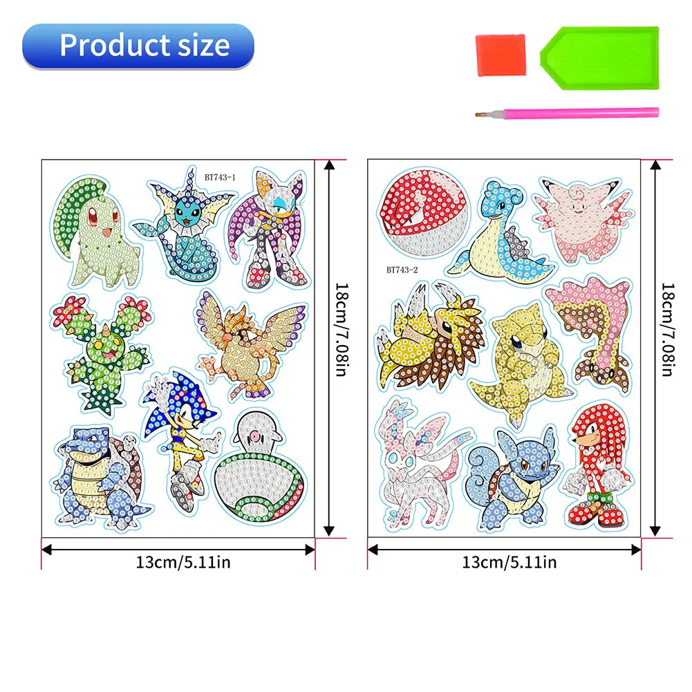 17Pcs Cartoon Diamond Painting Sticker Anime Characters Rhinestone Stickers