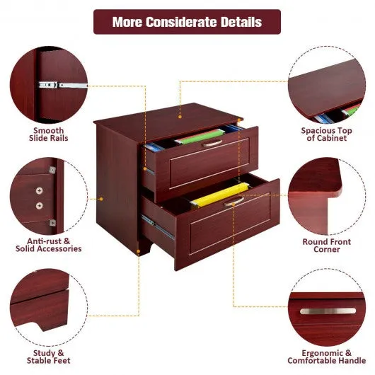 2-Drawer Lateral File Cabinet w/ Adjustable Pole-Brown