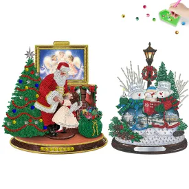 2 PCS Santa Snowman Special Shape Diamond Painting Sticker for Boy Girl Gift