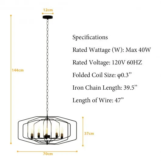 28" Folding Rotatable Chandelier 5 Lights Metal Ceiling Lamp