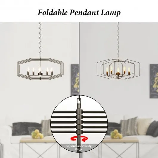 28" Folding Rotatable Chandelier 5 Lights Metal Ceiling Lamp