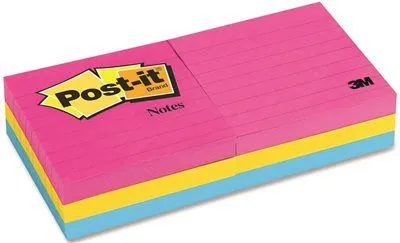 3M Neon Color Notes 3 X 3 Lined Neon Colors 6 100-Sheet Pads/Pack