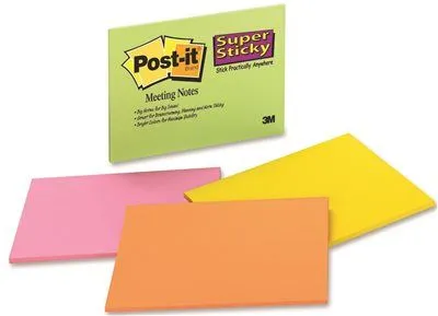 3M Super Sticky Large Format Notes' 8 X 6' Four Colors' 4 45-Sheet Pads/Pack