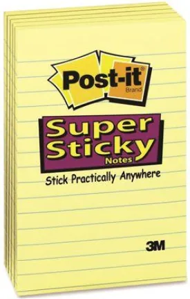 3M Super Sticky Notes 4 X 6 Lined Canary Yellow 5 90-Sheet Pads/Pack