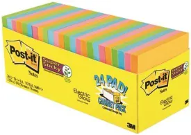 3M Super Sticky Notes Cabinet Pack 3 Inch  X 3 Inch  Assorted Electric Glow 24 70-Sheet Pads Per Pack