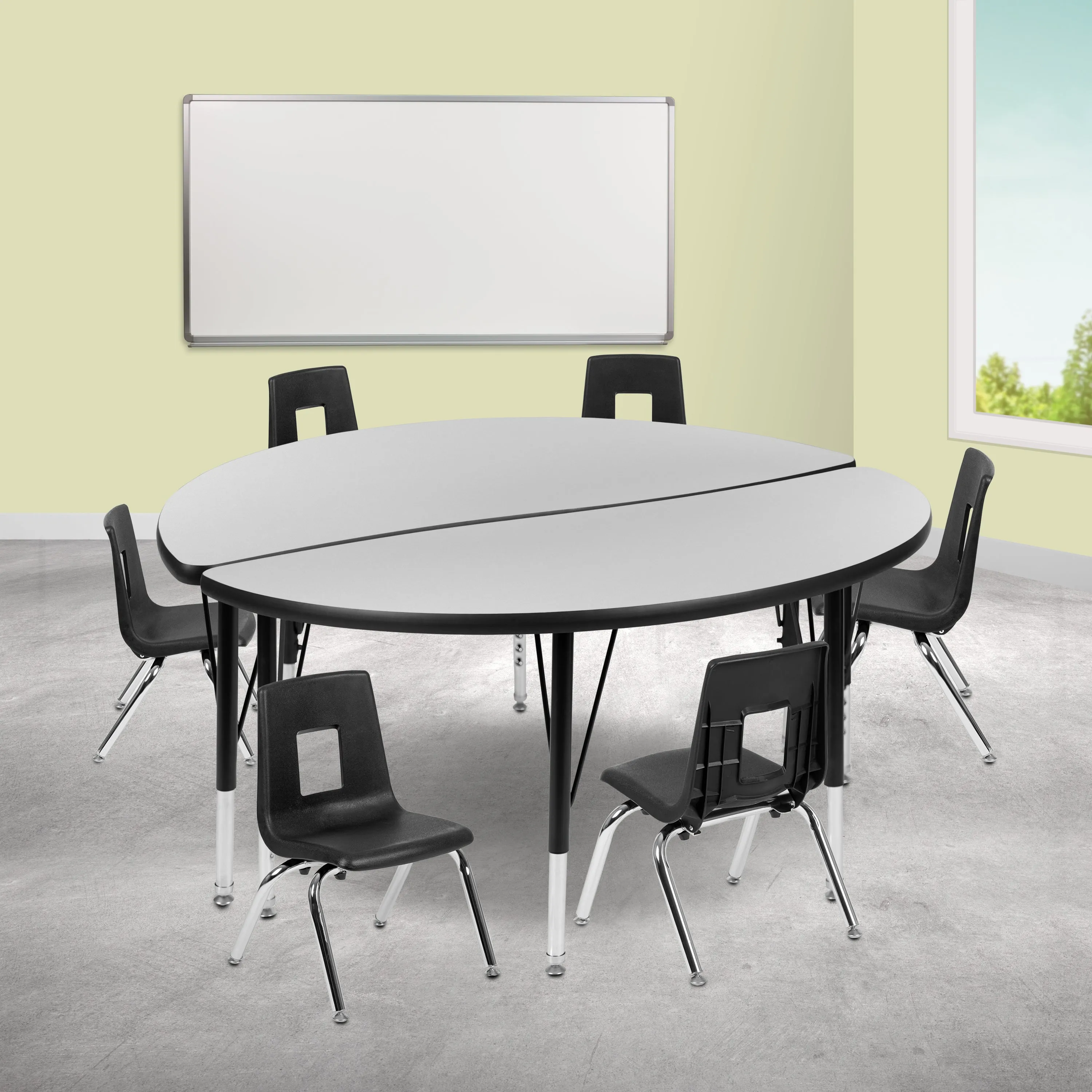 48" Circle Wave Grey Table Set XU-GRP-12CH-A48-HCIRC-GY-T-P-GG