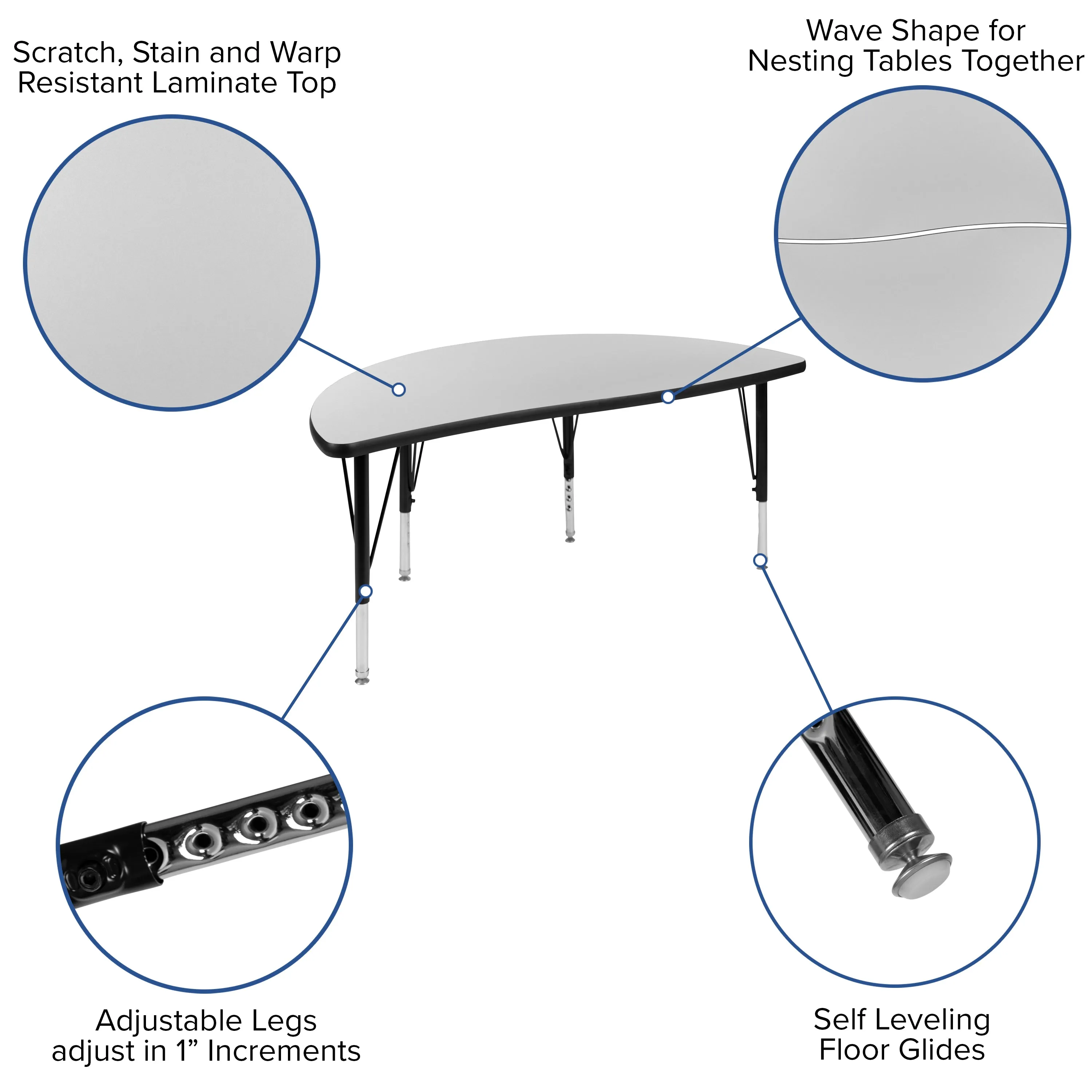 48" Circle Wave Grey Table Set XU-GRP-12CH-A48-HCIRC-GY-T-P-GG