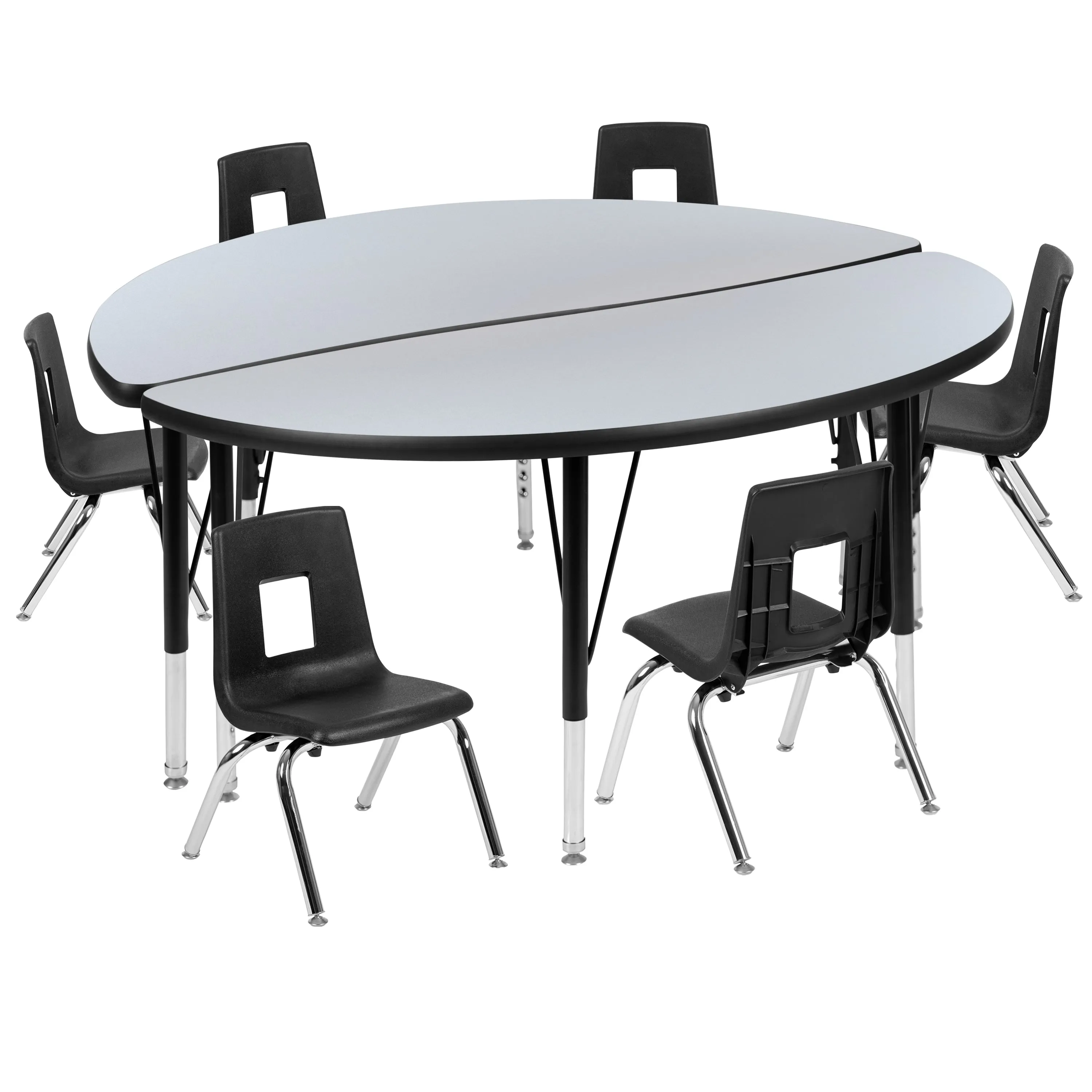 48" Circle Wave Grey Table Set XU-GRP-12CH-A48-HCIRC-GY-T-P-GG