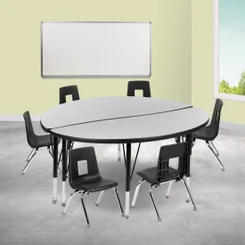 48" Circle Wave Grey Table Set XU-GRP-14CH-A48-HCIRC-GY-T-P-GG