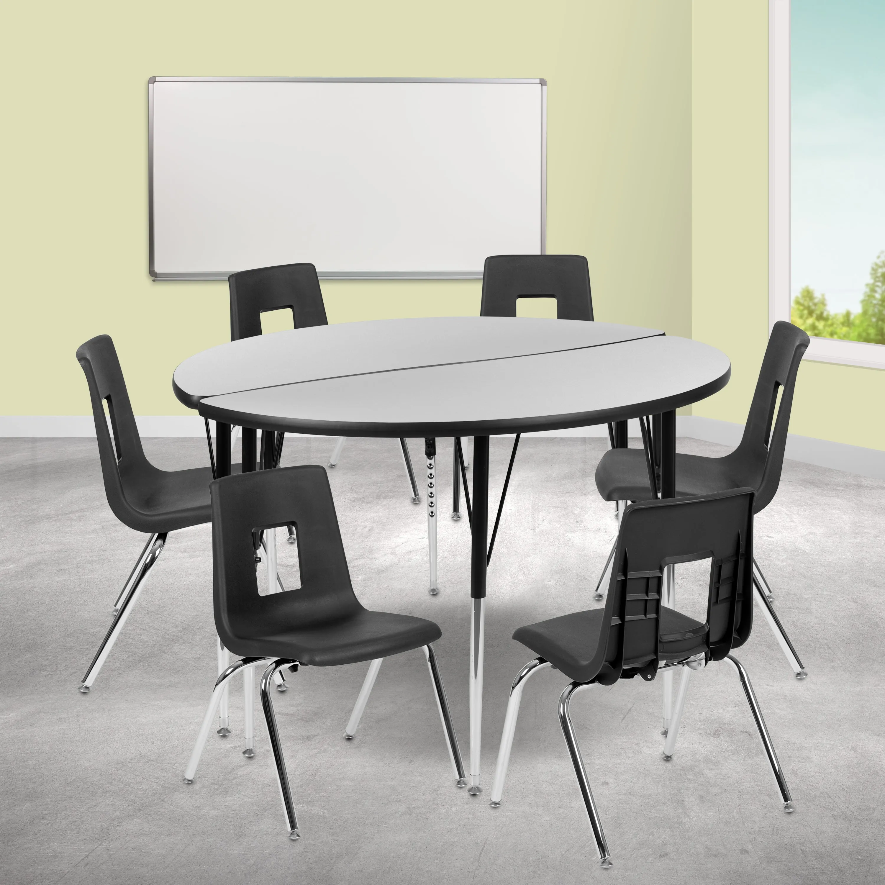 48" Circle Wave Grey Table Set XU-GRP-18CH-A48-HCIRC-GY-T-A-GG