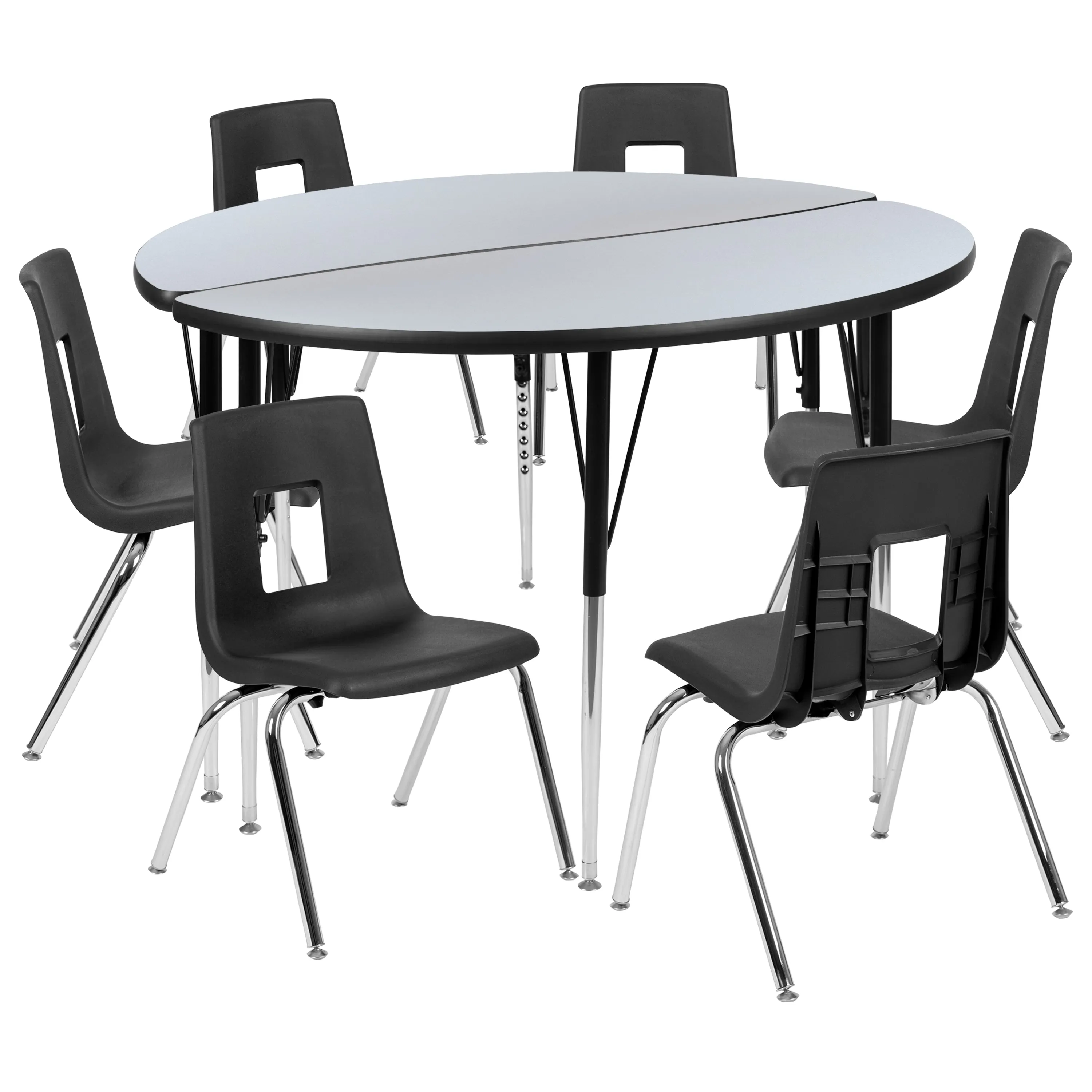 48" Circle Wave Grey Table Set XU-GRP-18CH-A48-HCIRC-GY-T-A-GG