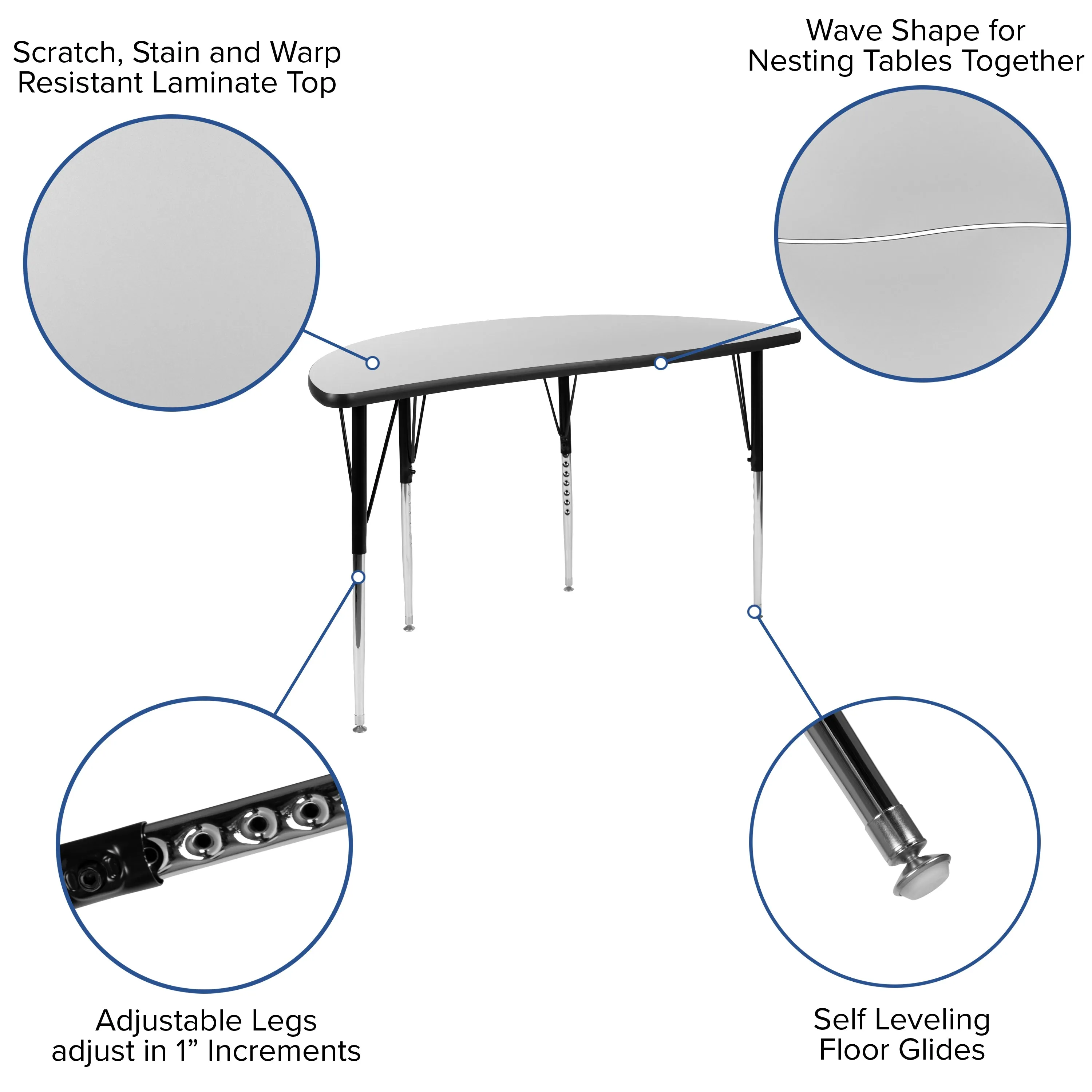 48" Circle Wave Grey Table Set XU-GRP-18CH-A48-HCIRC-GY-T-A-GG