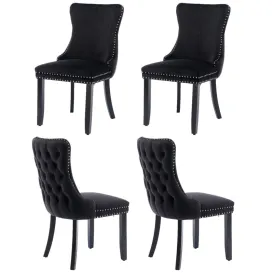 4x Velvet Wingback Dining Chairs, Solid Wood, 280 lbs Capacity