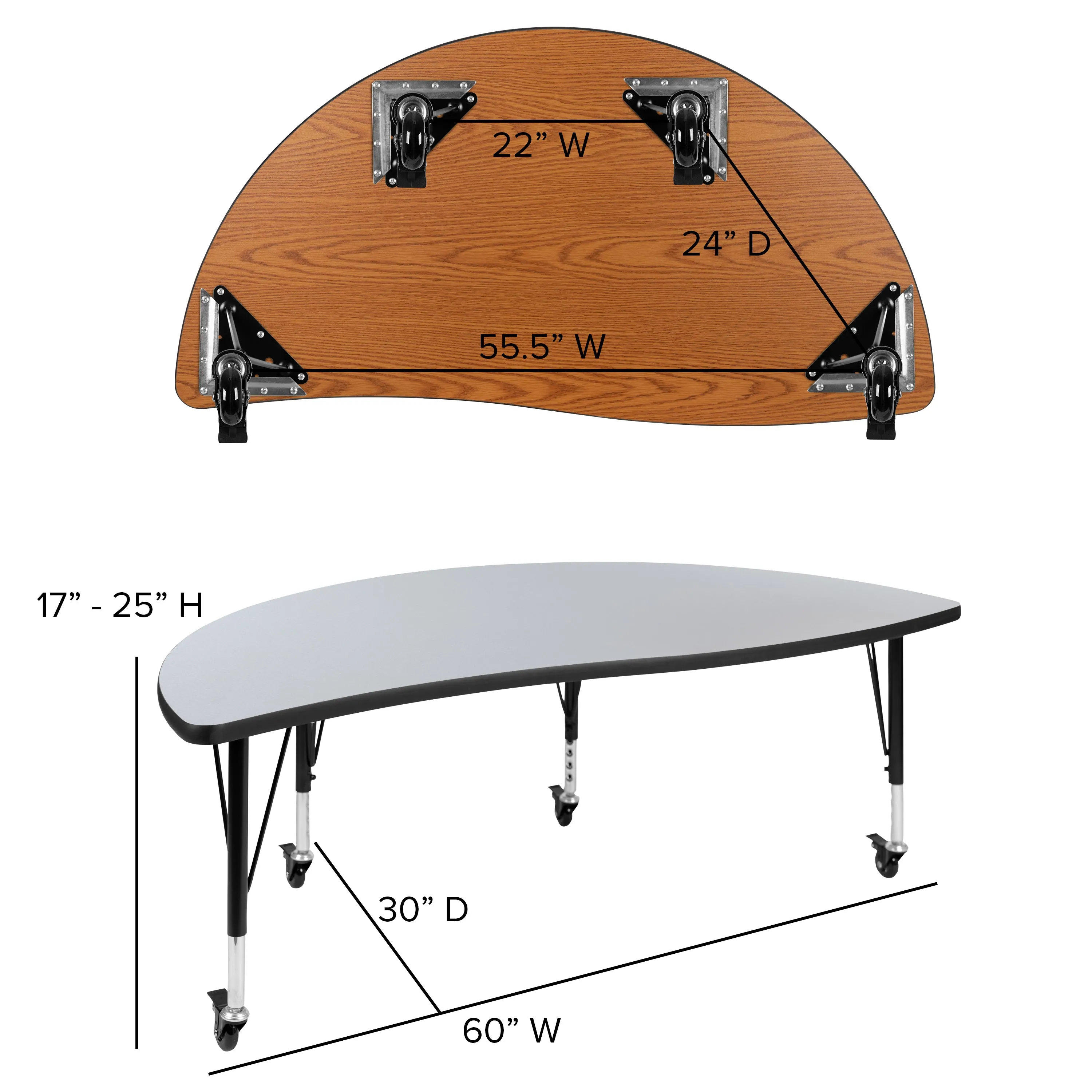 60" Circle Wave Grey Table Set XU-GRP-12CH-A60-HCIRC-GY-T-P-CAS-GG