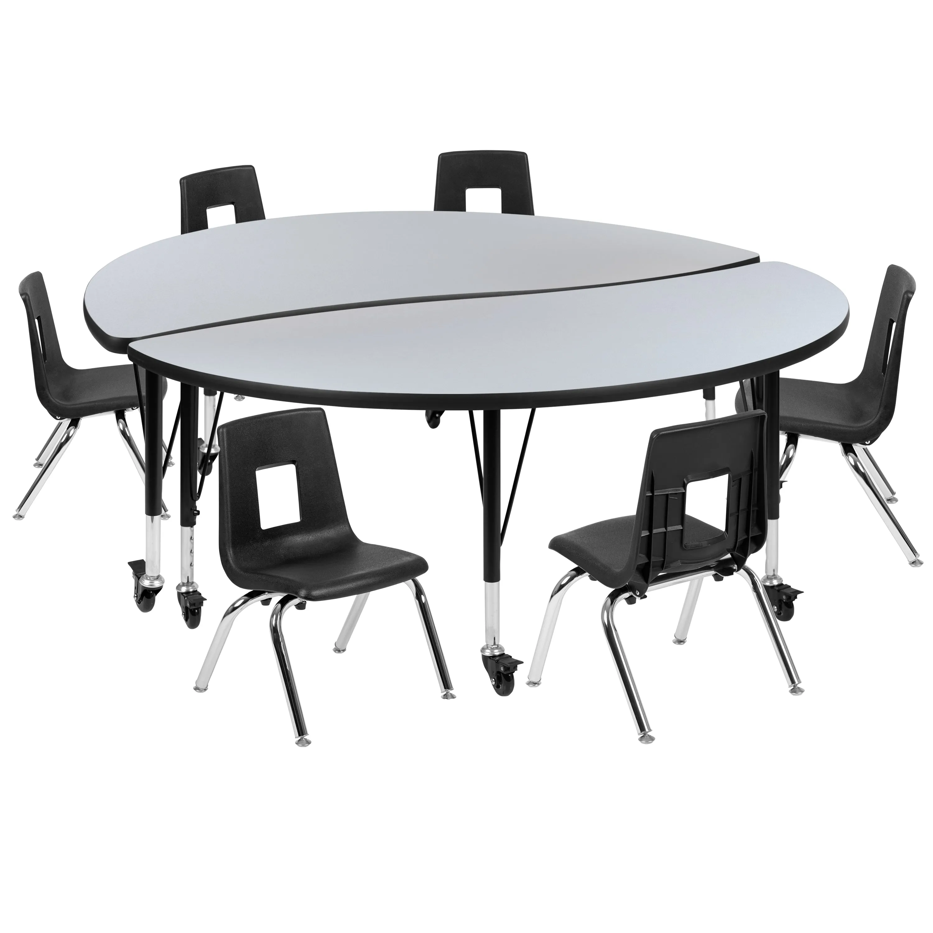 60" Circle Wave Grey Table Set XU-GRP-12CH-A60-HCIRC-GY-T-P-CAS-GG