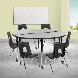 60" Circle Wave Grey Table Set XU-GRP-16CH-A60-HCIRC-GY-T-A-CAS-GG