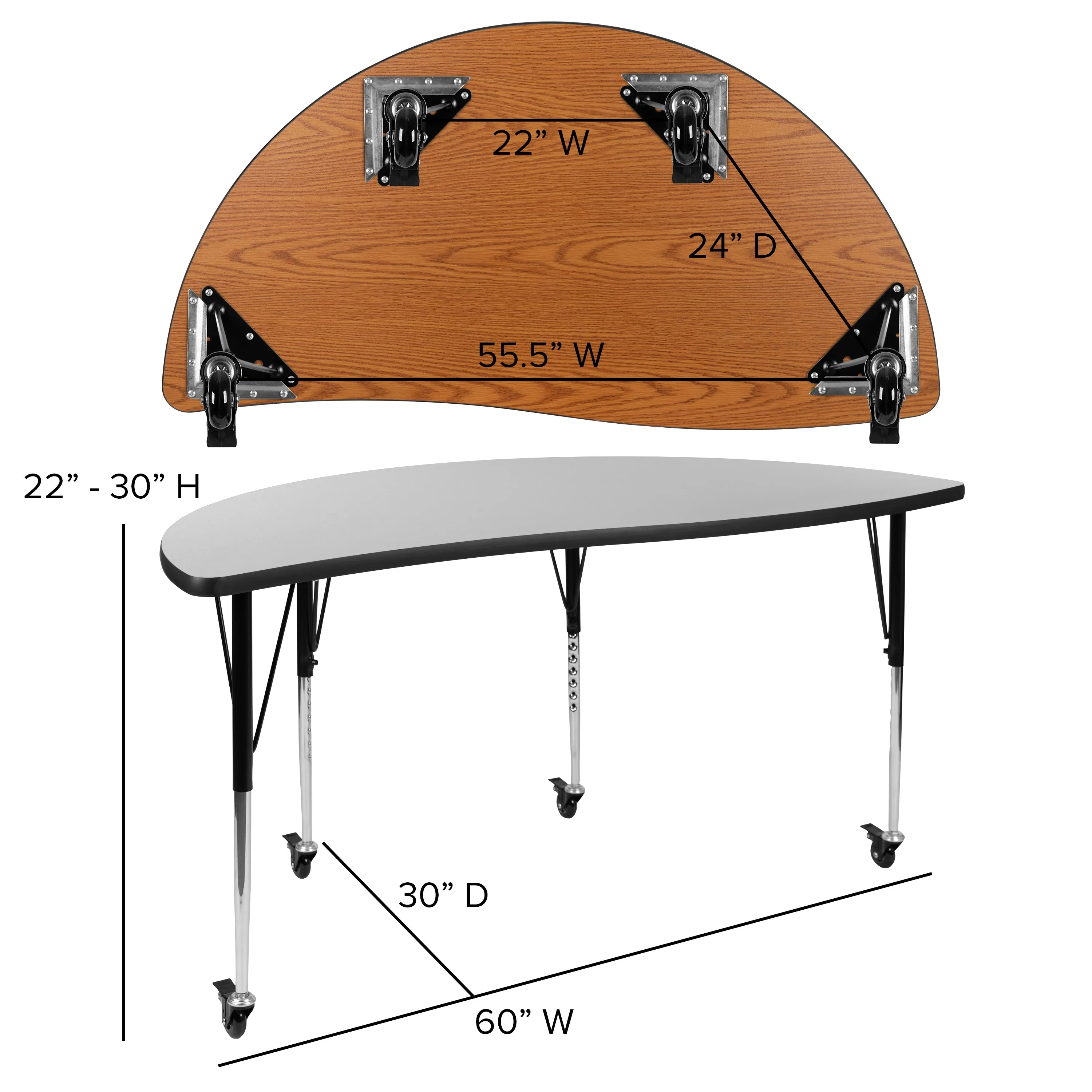 60" Circle Wave Grey Table Set XU-GRP-16CH-A60-HCIRC-GY-T-A-CAS-GG