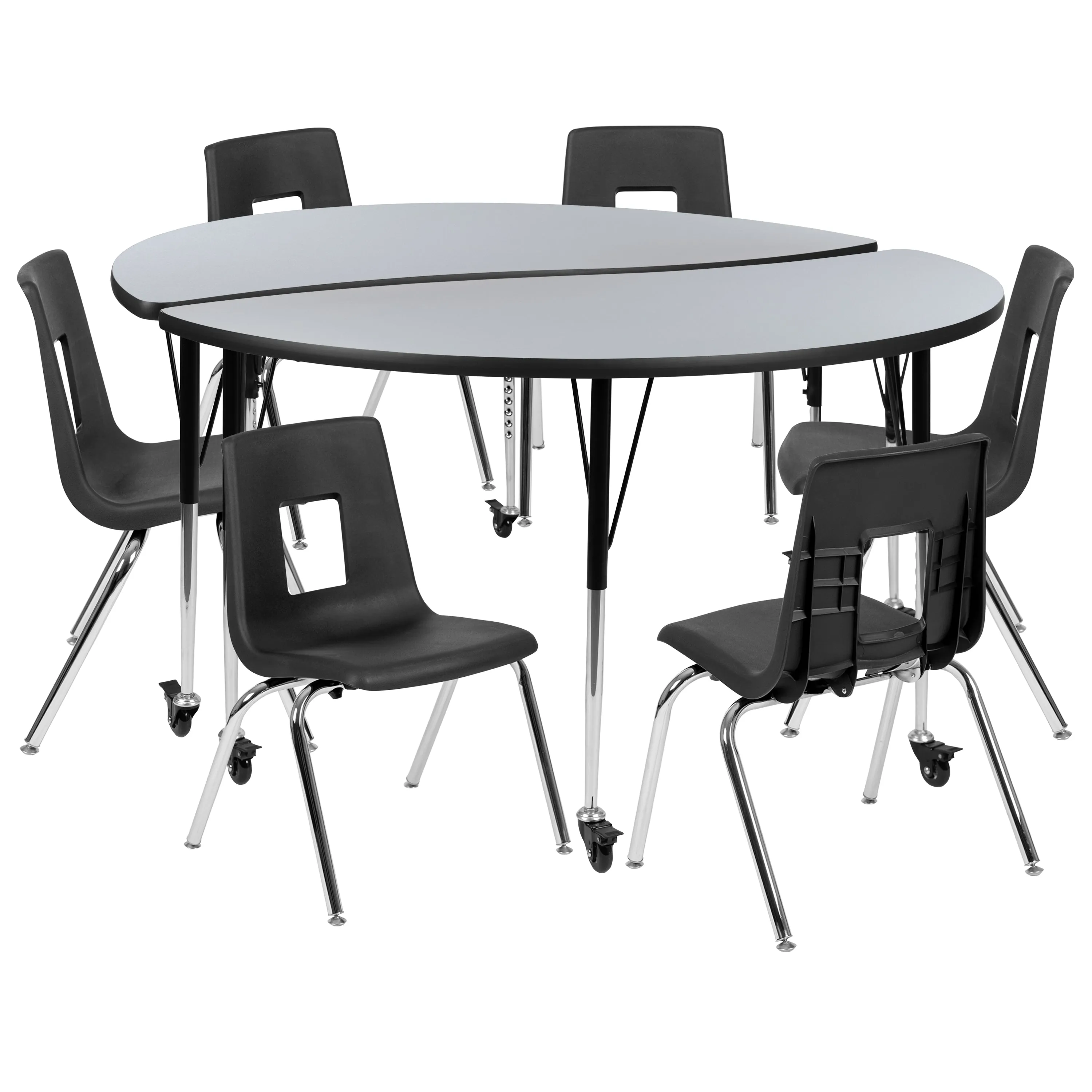 60" Circle Wave Grey Table Set XU-GRP-16CH-A60-HCIRC-GY-T-A-CAS-GG