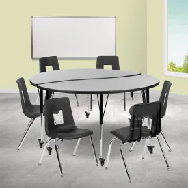 60" Circle Wave Grey Table Set XU-GRP-18CH-A60-HCIRC-GY-T-A-CAS-GG