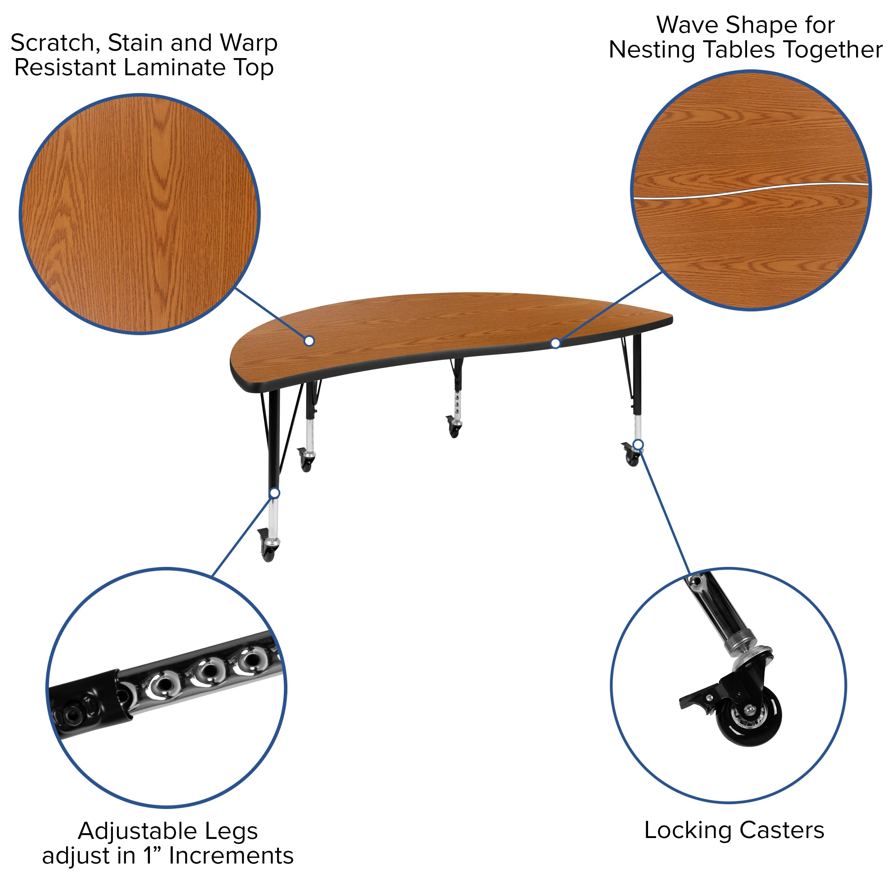 60" Circle Wave Oak Table Set XU-GRP-12CH-A60-HCIRC-OAK-T-P-CAS-GG