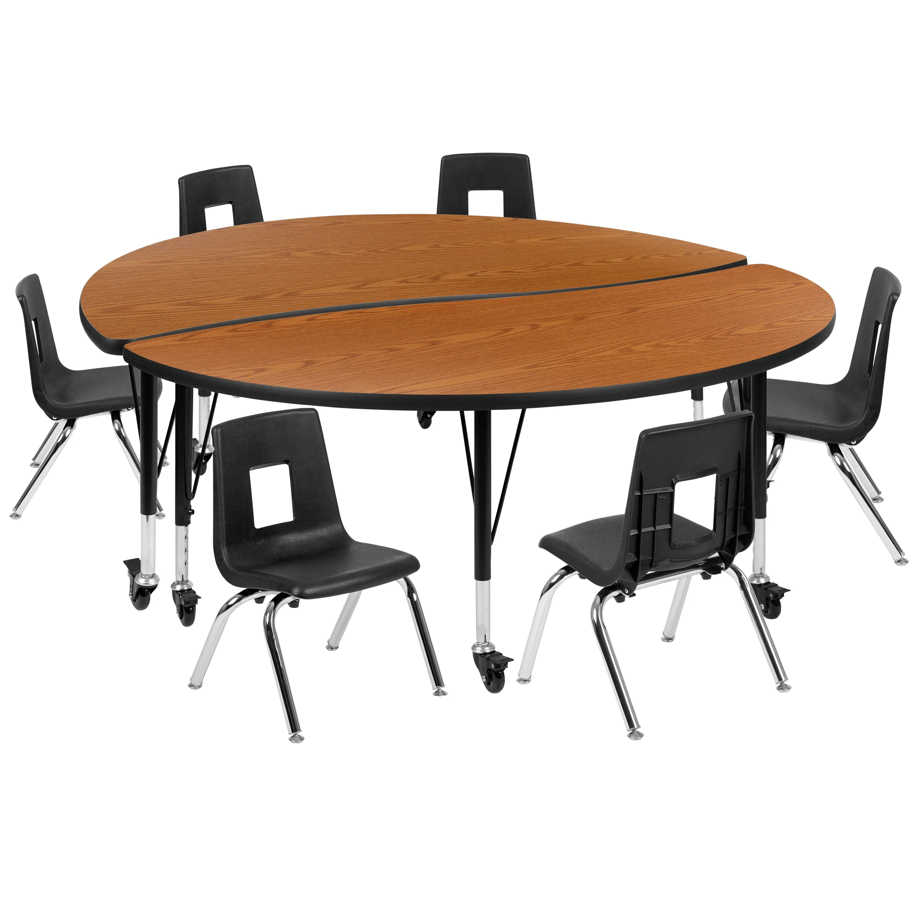 60" Circle Wave Oak Table Set XU-GRP-12CH-A60-HCIRC-OAK-T-P-CAS-GG