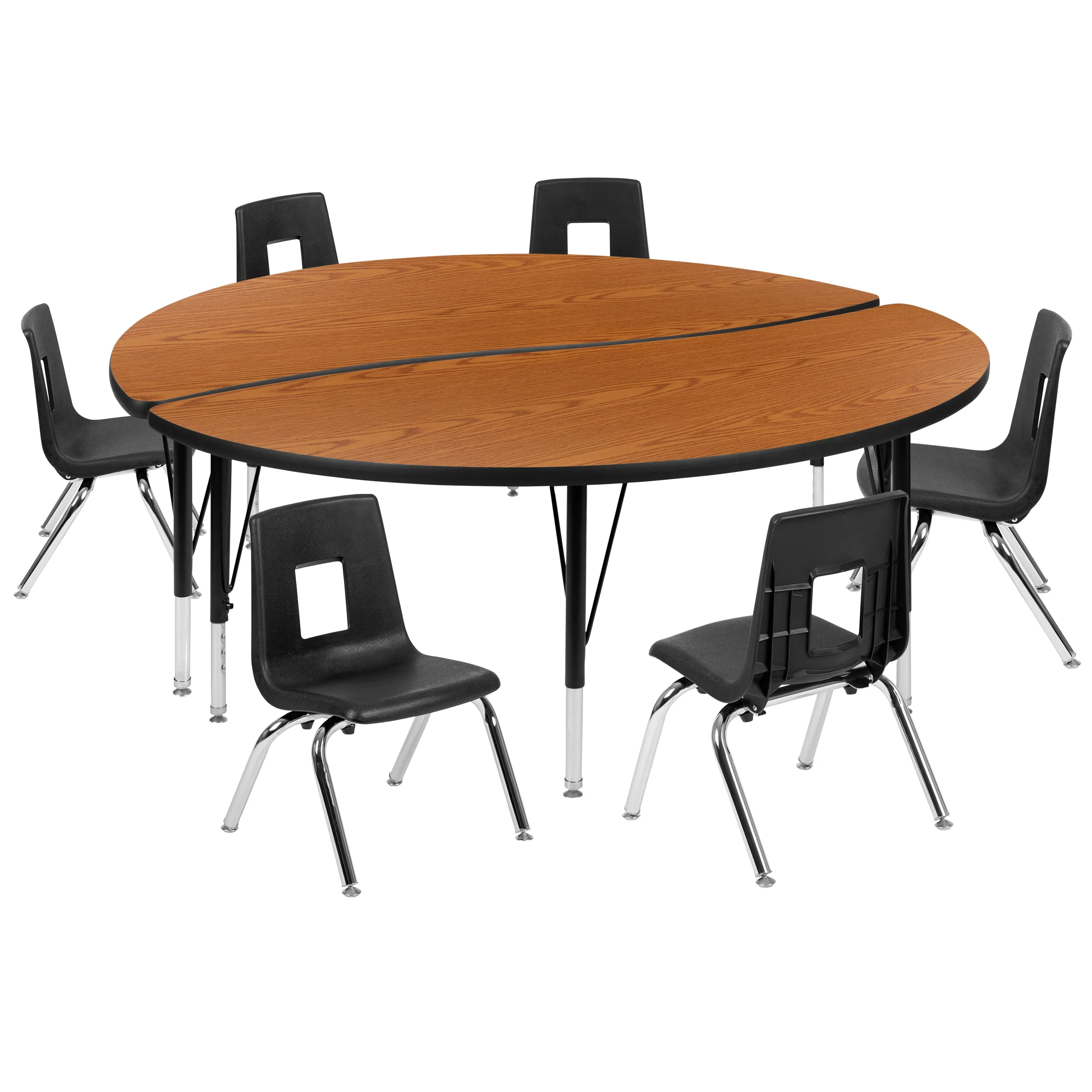 60" Circle Wave Oak Table Set XU-GRP-12CH-A60-HCIRC-OAK-T-P-GG