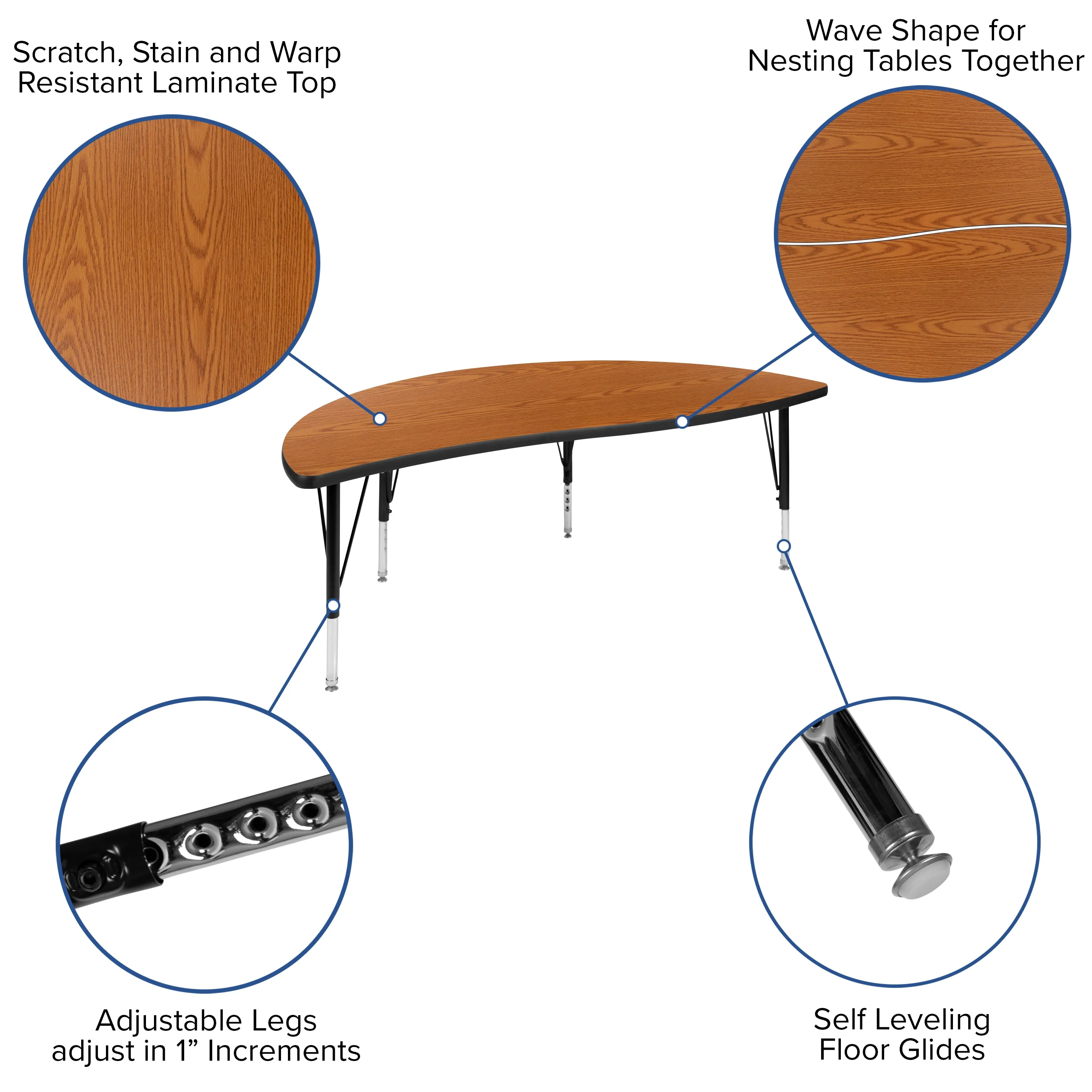 60" Circle Wave Oak Table Set XU-GRP-12CH-A60-HCIRC-OAK-T-P-GG