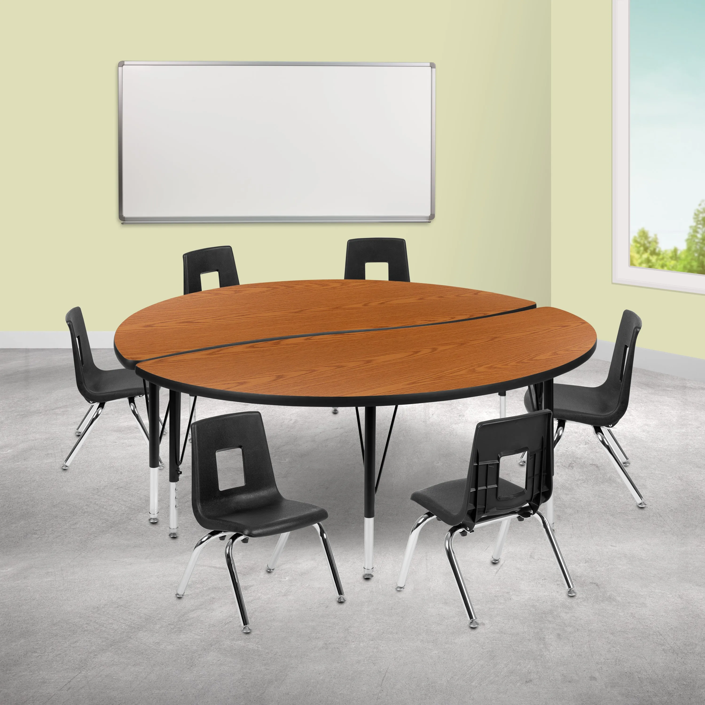 60" Circle Wave Oak Table Set XU-GRP-12CH-A60-HCIRC-OAK-T-P-GG