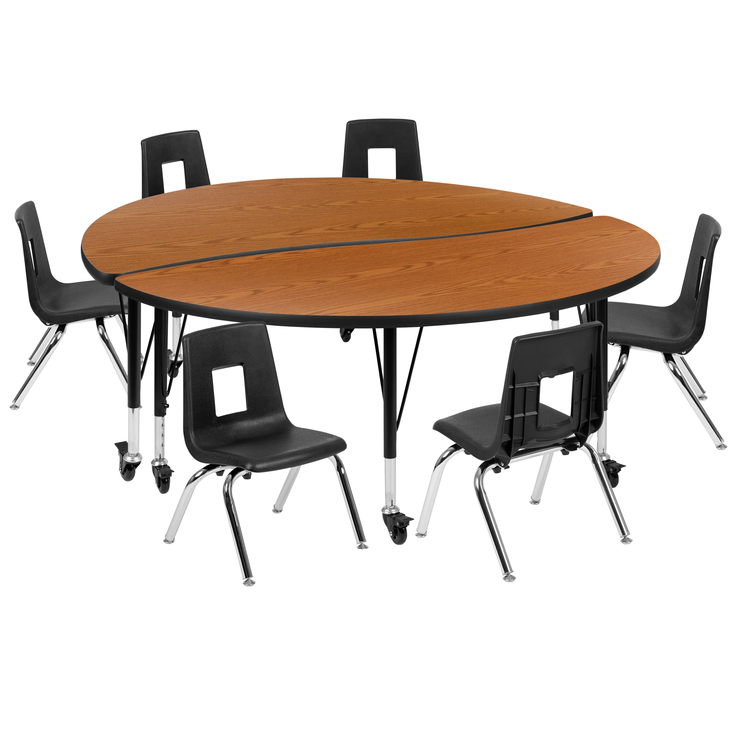 60" Circle Wave Oak Table Set XU-GRP-14CH-A60-HCIRC-OAK-T-P-CAS-GG