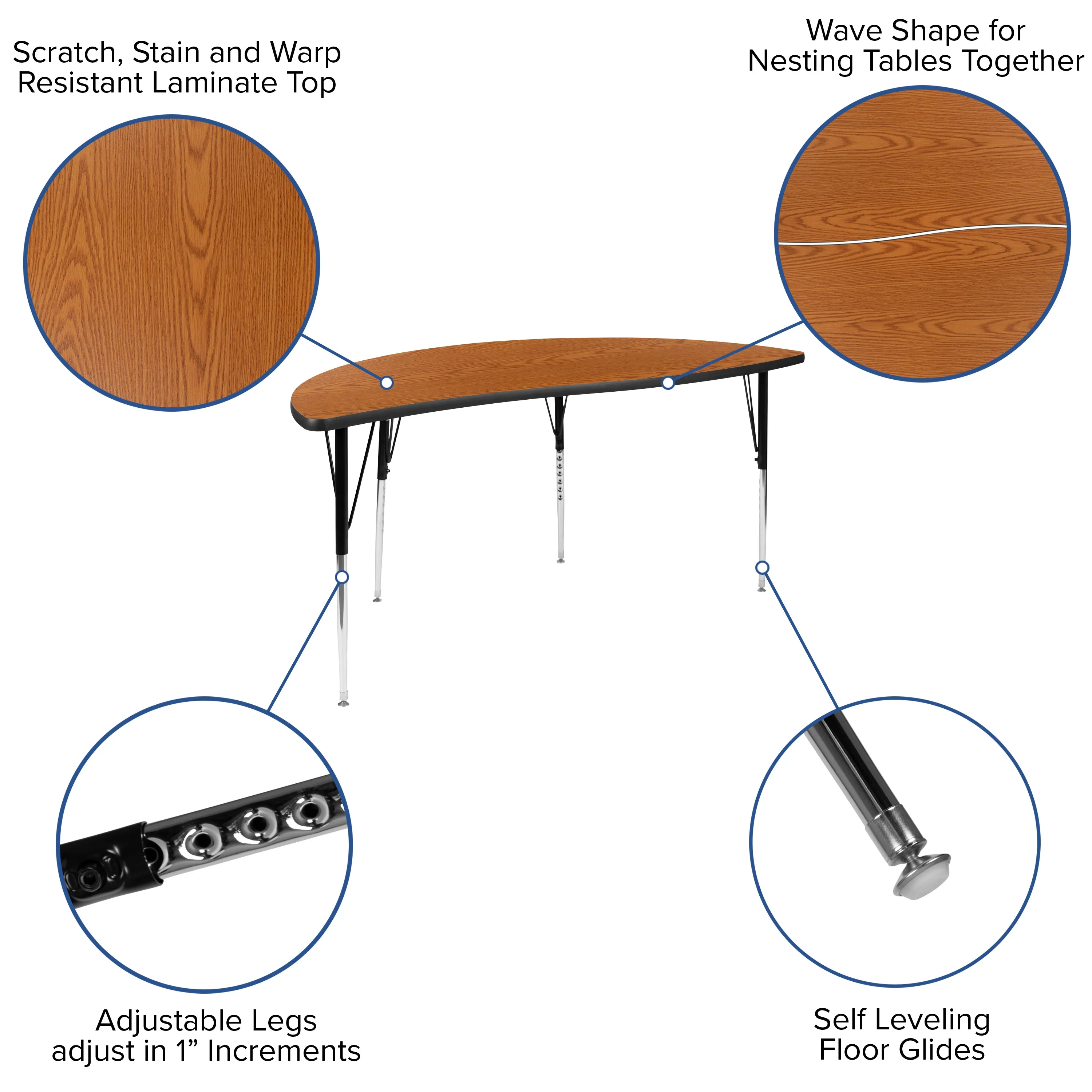 60" Circle Wave Oak Table Set XU-GRP-18CH-A60-HCIRC-OAK-T-A-GG