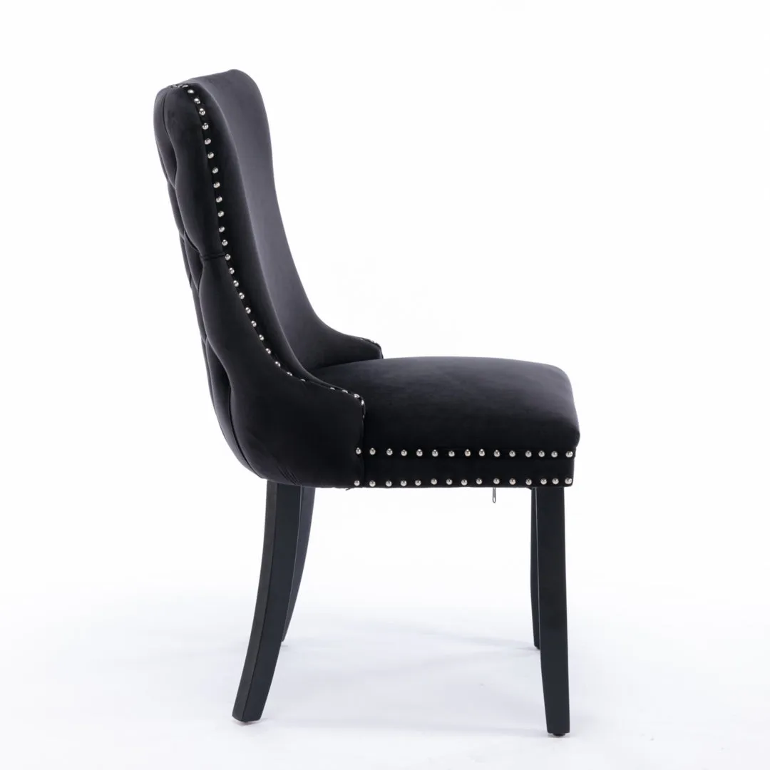 6x Tufted Velvet Upholstered Dining Chairs, Solid Wood Legs