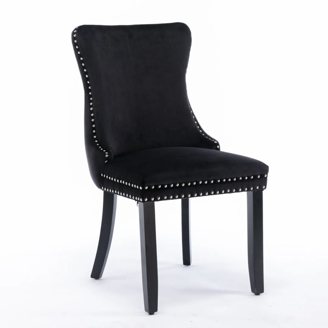 6x Tufted Velvet Upholstered Dining Chairs, Solid Wood Legs