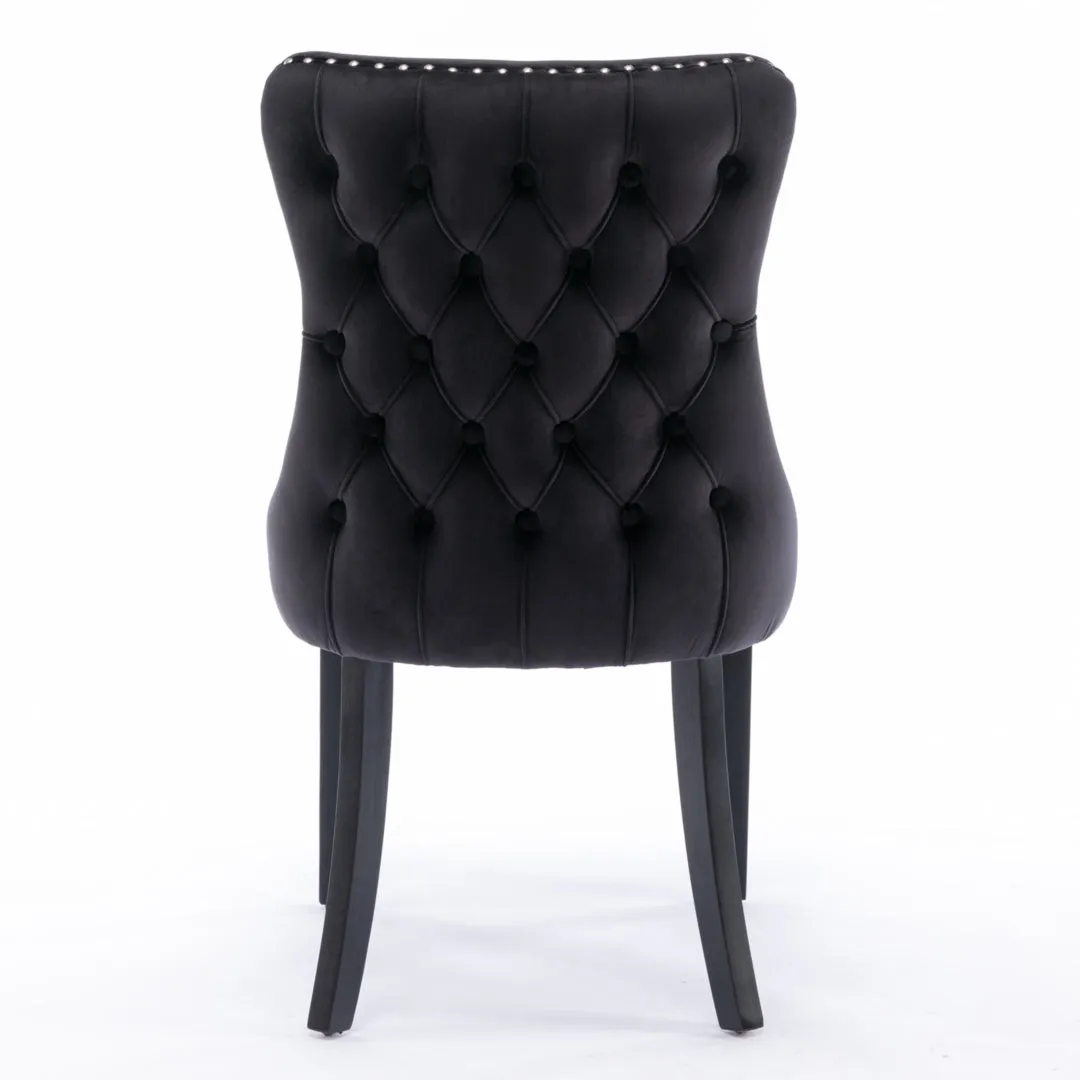 6x Tufted Velvet Upholstered Dining Chairs, Solid Wood Legs