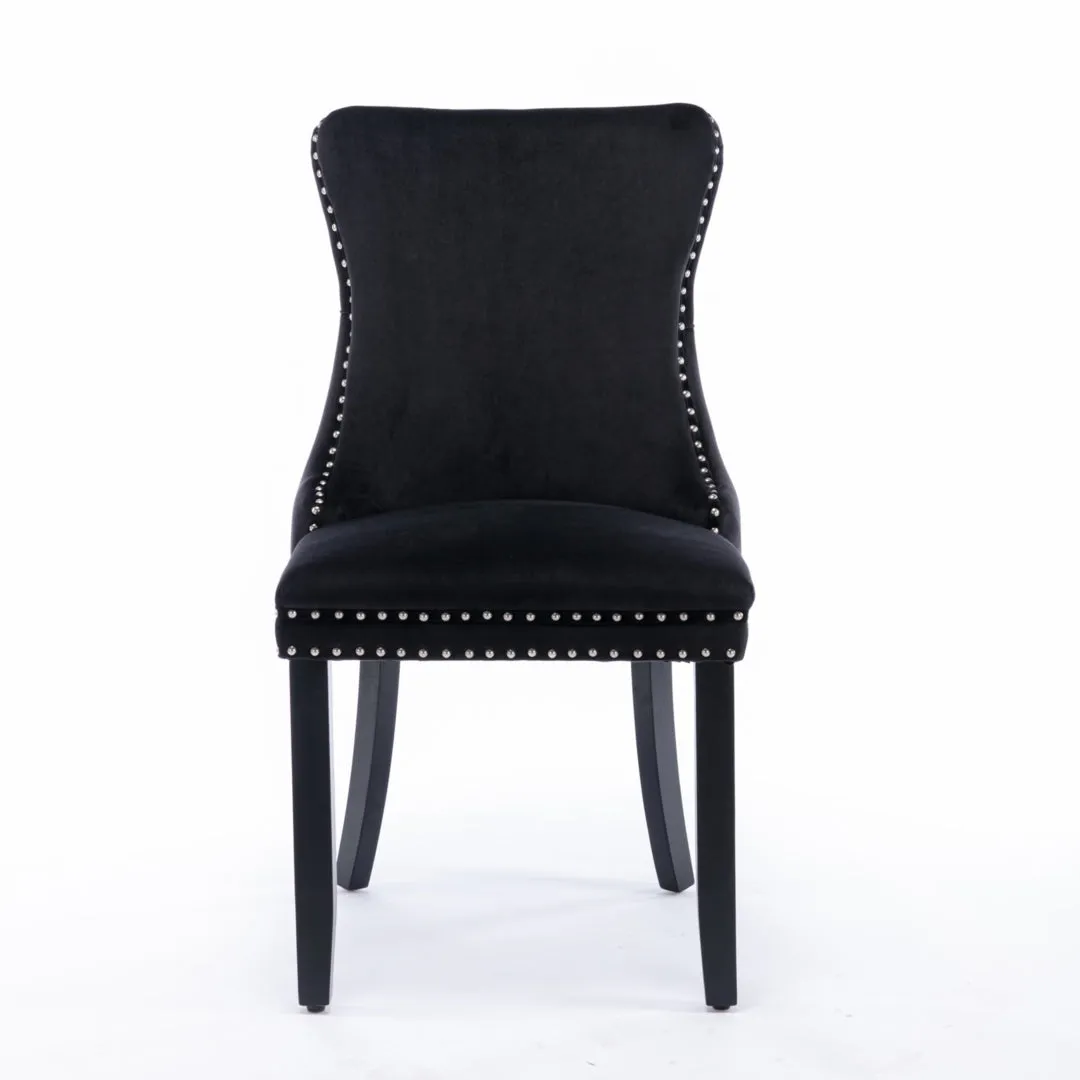 6x Tufted Velvet Upholstered Dining Chairs, Solid Wood Legs