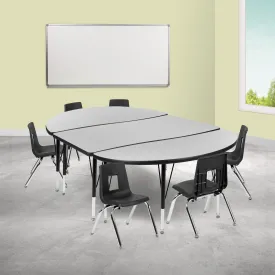 76" Oval Wave Grey Table Set XU-GRP-12CH-A3048CON-48-GY-T-P-GG