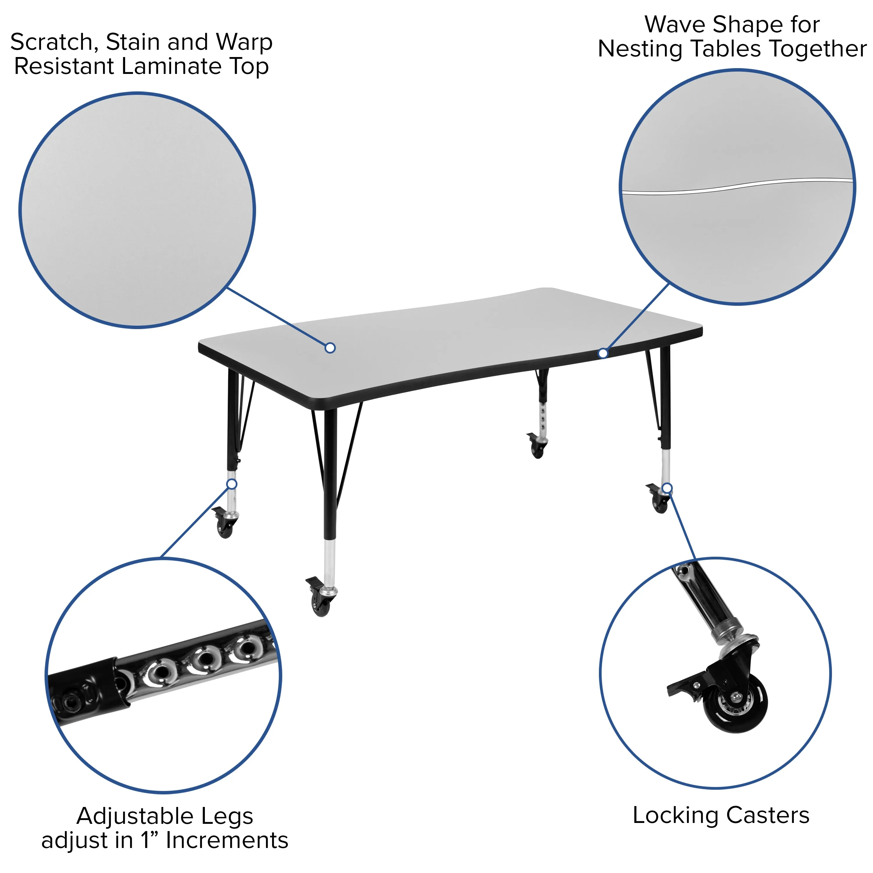 76" Oval Wave Grey Table Set XU-GRP-14CH-A3048CON-48-GY-T-P-CAS-GG