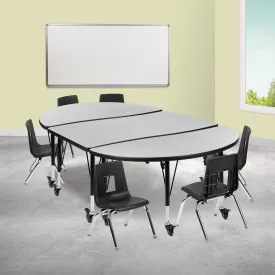 76" Oval Wave Grey Table Set XU-GRP-14CH-A3048CON-48-GY-T-P-CAS-GG