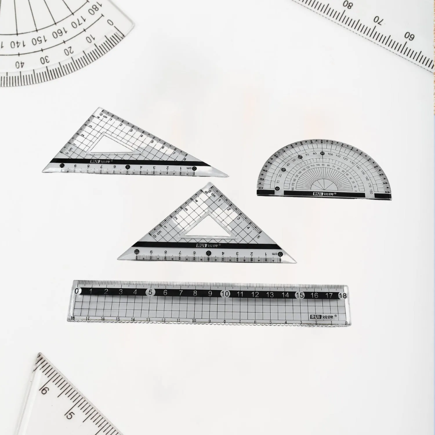 7917 4 Pcs / 1 Set Geometry Ruler Straight Ruler Math Ruler Set School Rulers Kid Rulers Student Rulers 4 Piece Set Triangular Ruler Plastic Ruler Student Wave Clear Measuring Tools