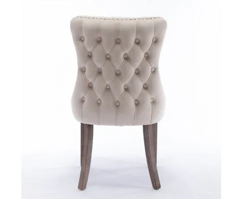 8x Velvet Upholstered Dining Chairs Tufted Wingback Side Chair with Studs Trim Solid Wood Legs for Kitchen