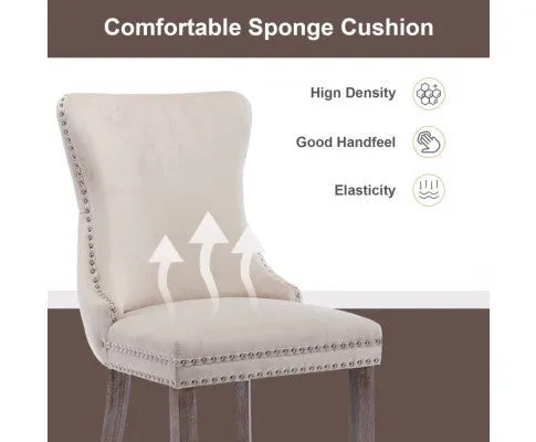 8x Velvet Upholstered Dining Chairs Tufted Wingback Side Chair with Studs Trim Solid Wood Legs for Kitchen