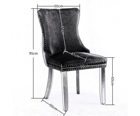 8x Velvet Upholstered Dining Chairs Tufted Wingback Side Chair with Studs Trim Solid Wood Legs for Kitchen