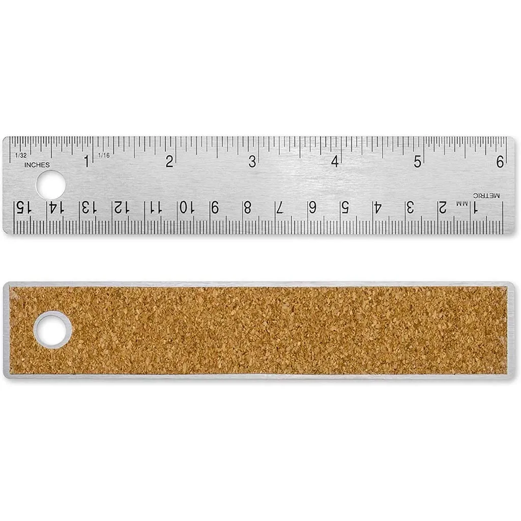 Alumicolor Stainless Steel Ruler w Cork Back 6in