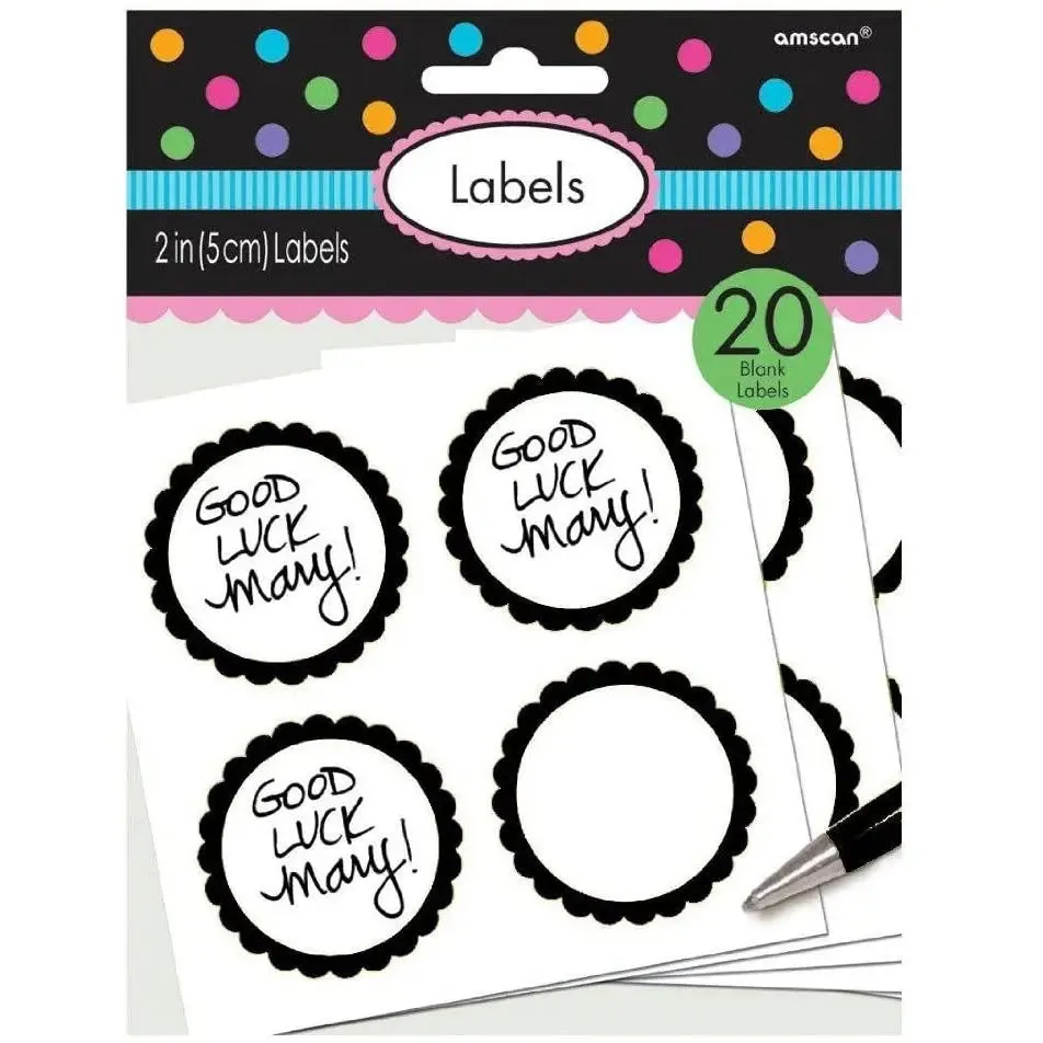 Black Scalloped Party Bag Labels - 20 Pkt