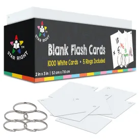 Blank Flash Cards For Studying - 2" X 3" Blank Index Notecards - 1000 Pre Hole