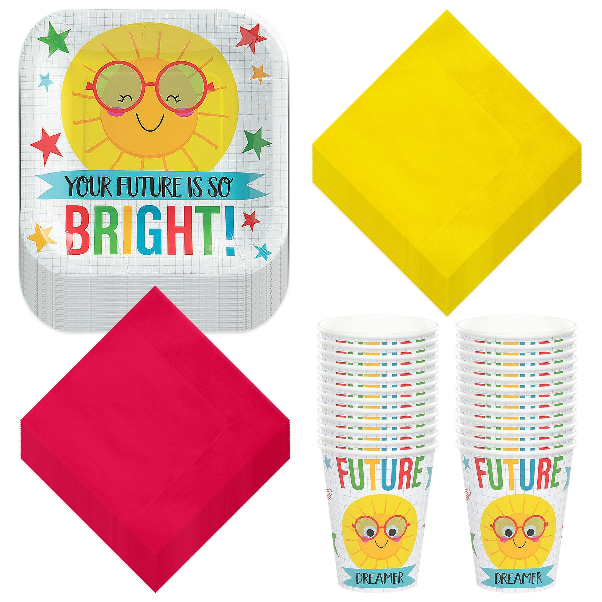 Bright Future Classroom Party Supplies - Paper Plates, Napkins, and Cups (Serves 24)